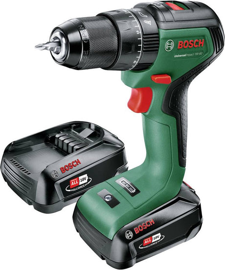 Bosch universalimpact 18v-60 - akku slagboremaskine/skruetrækker - med 2x 18 v li-ion batteri (2,0 ah) og 1-times oplader
