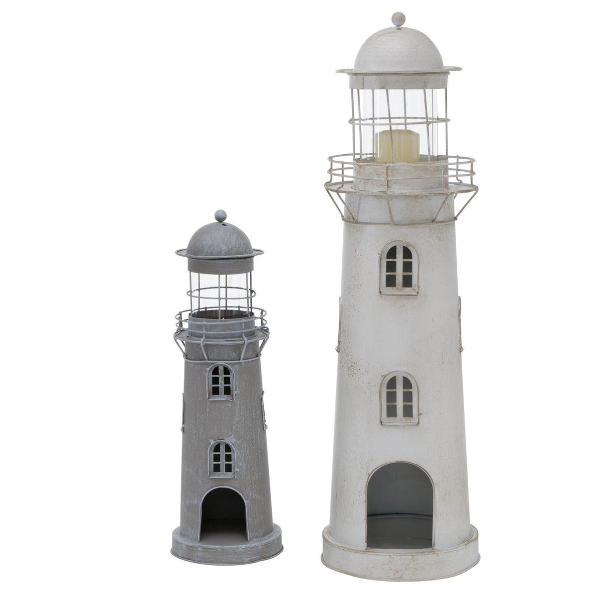 Boltze hjemmelanterne fyr grå-hvid glas metal sæt 2-delt h54-75cm