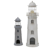 Boltze hjemmelanterne fyr grå-hvid glas metal sæt 2-delt h54-75cm