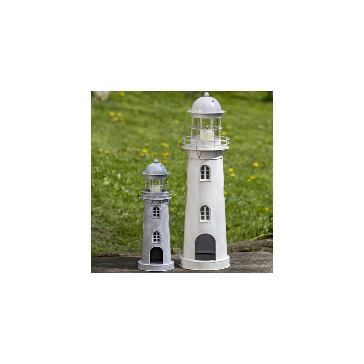 Boltze hjemmelanterne fyr grå-hvid glas metal sæt 2-delt h54-75cm