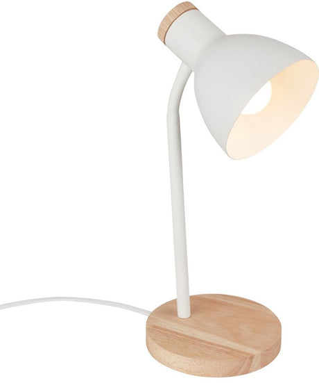 B.k.licht briloner prep – bordlampe med kabelkontakt – drejelig skrivebordslampe – E14 armatur – sengelampe – max. 10w – hvidt træ – ø14 x 39,5 cm