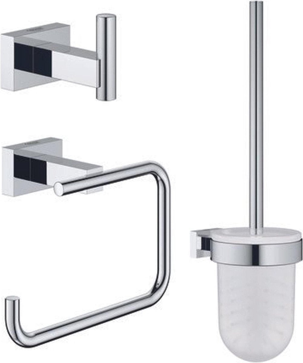 Grohe essentials kube tilbehørssæt - toiletrulleholder - toiletbørstesæt - håndklædekrog - krom