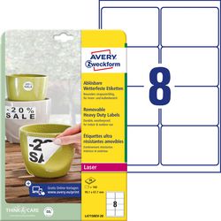 Avery afneembare weerbestendige etiketten formaat 991 x 677 mm (b x h) wit doos van 160 etiketten