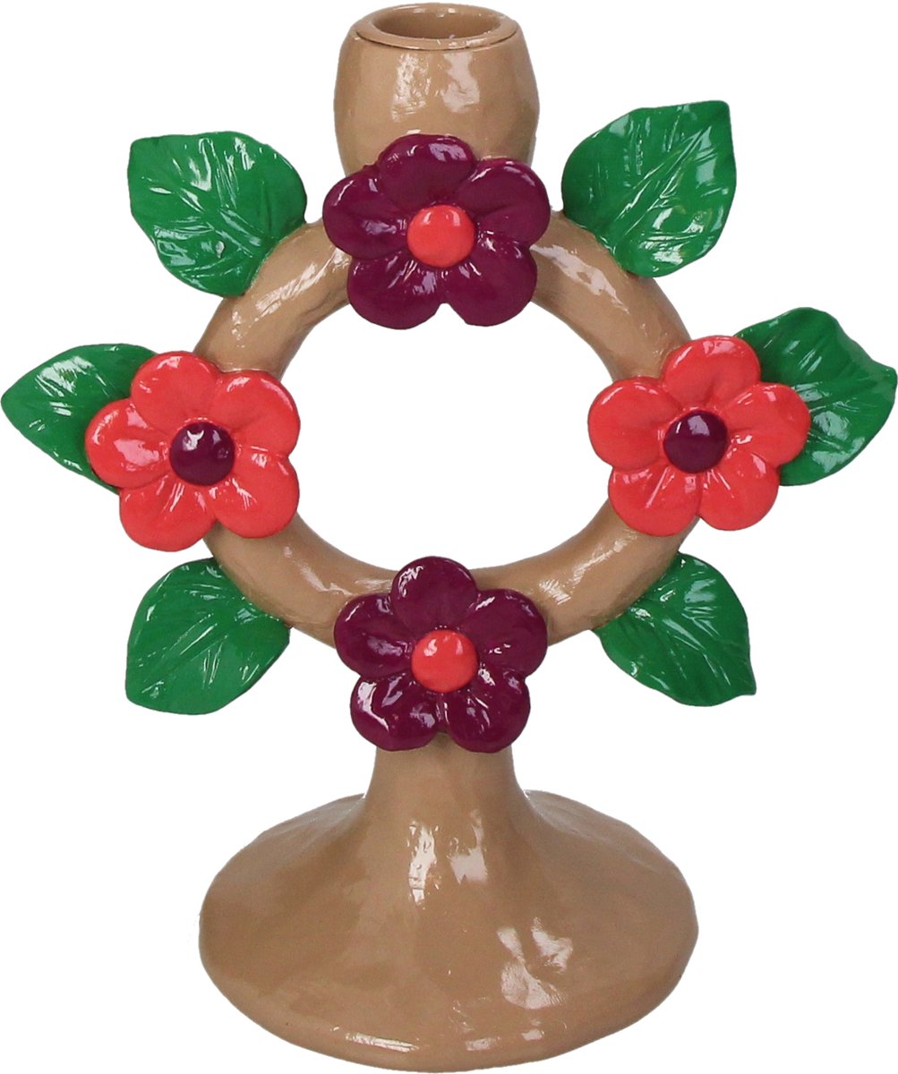 Hd collection kaarsenhouder bloemen polyresin 17x9,9x19cm