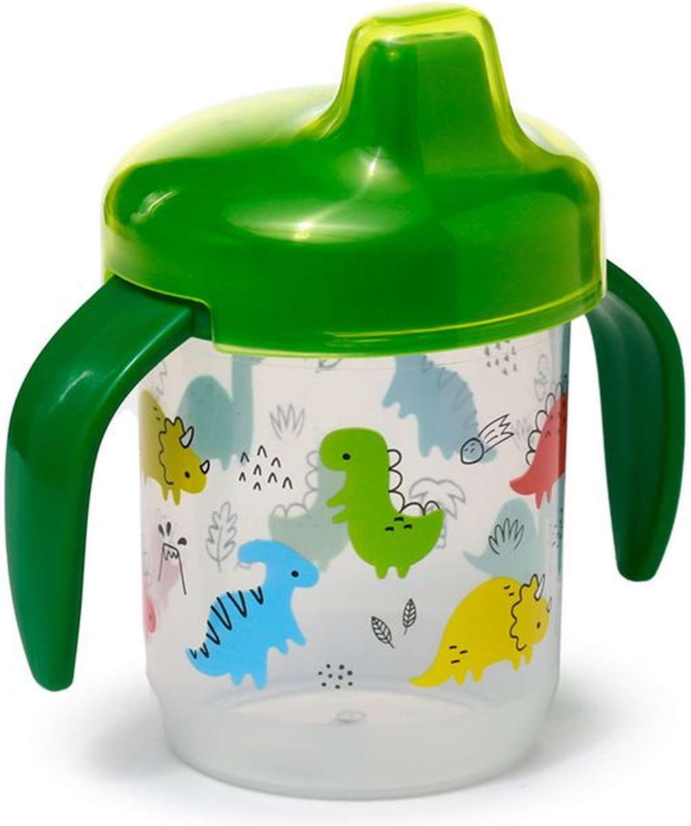 Puckator tud kop barn 6m+ - dinosauria junior brudsikker - låghåndtag - grøn - dinosaurer tegneserie - 11x12,5x7,5 cm