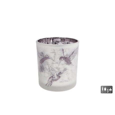 Cosydecor fyrfadsstage hummingbird s hvidbrun glas 7,5x7,5x8cm