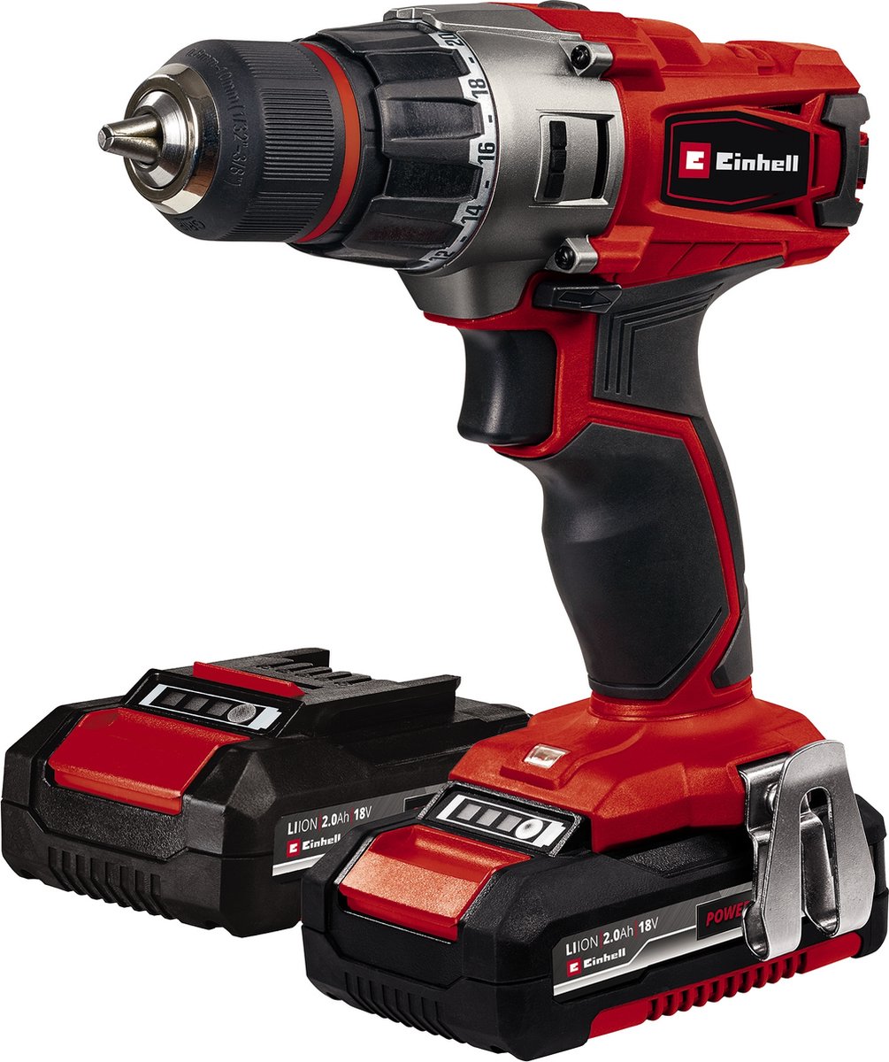 Einhell akku bore-/skruetrækker te-cd 18 2 li kit - power x-change - 18 v li-ion - 44 nm - 10 mm nøglefri borepatron - inkl. 2x 2,0 ah batteri og oplader