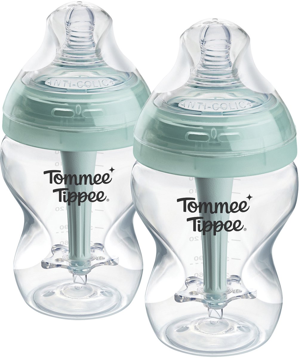 Tommee tippee avancerede anti-kolik sutteflasker - sæt med 2 x 260 ml sutteflasker - lav flowhastighed - 0m+