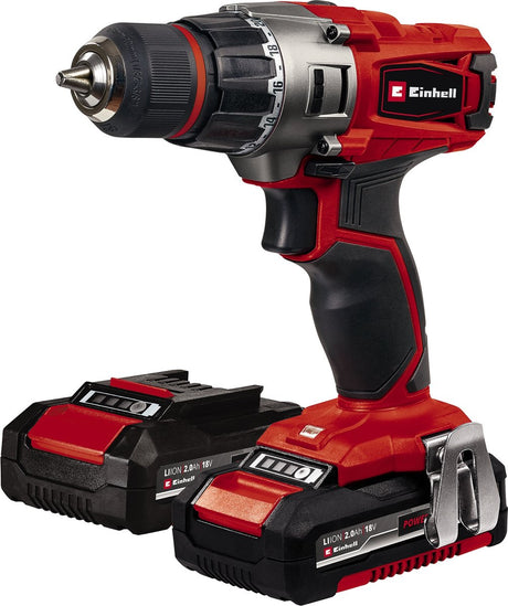 Einhell akku bore-/skruetrækker te-cd 18 2 li kit - power x-change - 18 v li-ion - 44 nm - 10 mm nøglefri borepatron - inkl. 2x 2,0 ah batteri og oplader