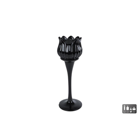 Cosydecor fyrfadsstage tulipan sort glas 7x7x22cm