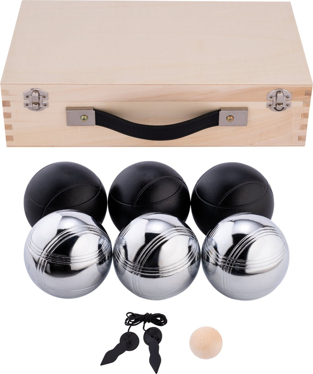 Engelhart metal jeu de boules - 6 bolde i trækasse - sort grå - luksus sæt - petanque - boules - metal bolde - egnet til enhver jeu de boules bane - longfield