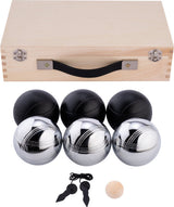 Engelhart metal jeu de boules - 6 bolde i trækasse - sort grå - luksus sæt - petanque - boules - metal bolde - egnet til enhver jeu de boules bane - longfield