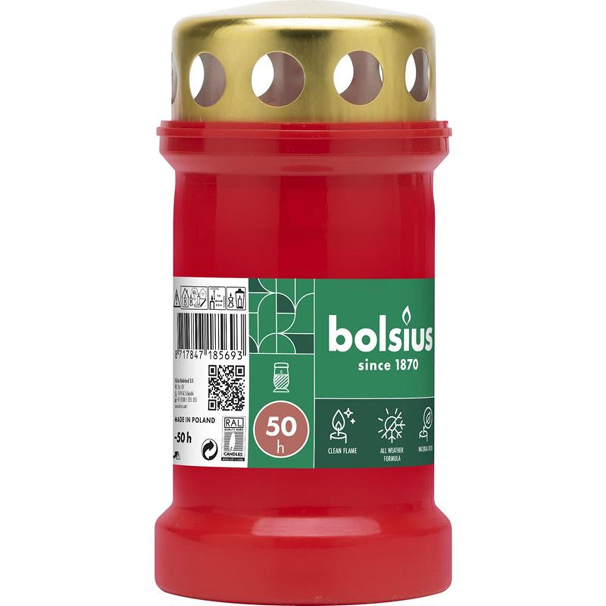 Bolsius gravlys nr.3 rød med låg