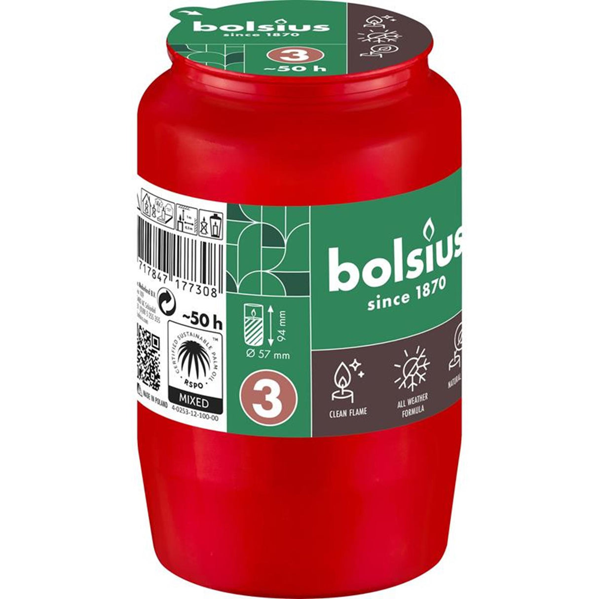 Bolsius gravlys kompo nr.3 rød