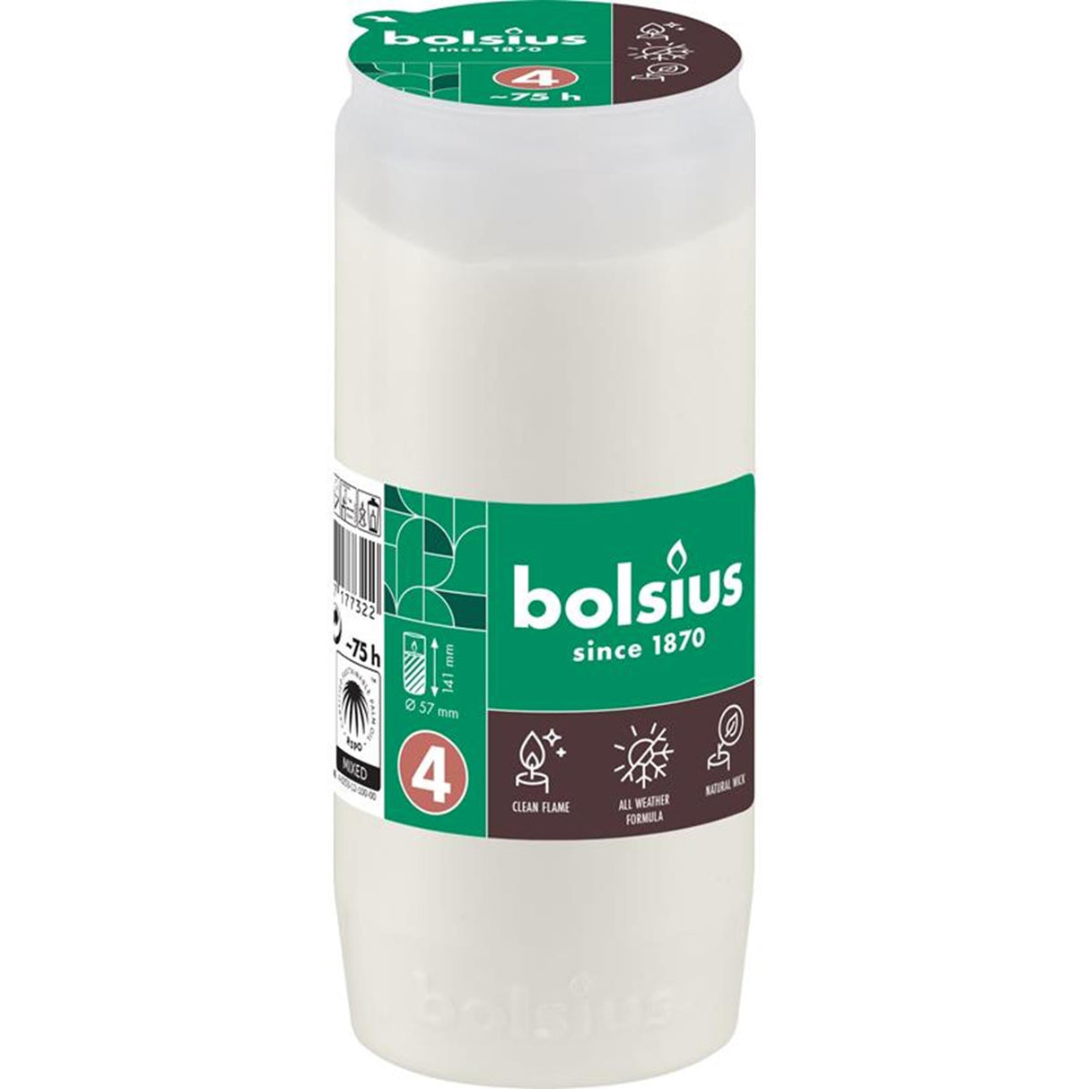 Bolsius gravlys kompo nr.4 hvid