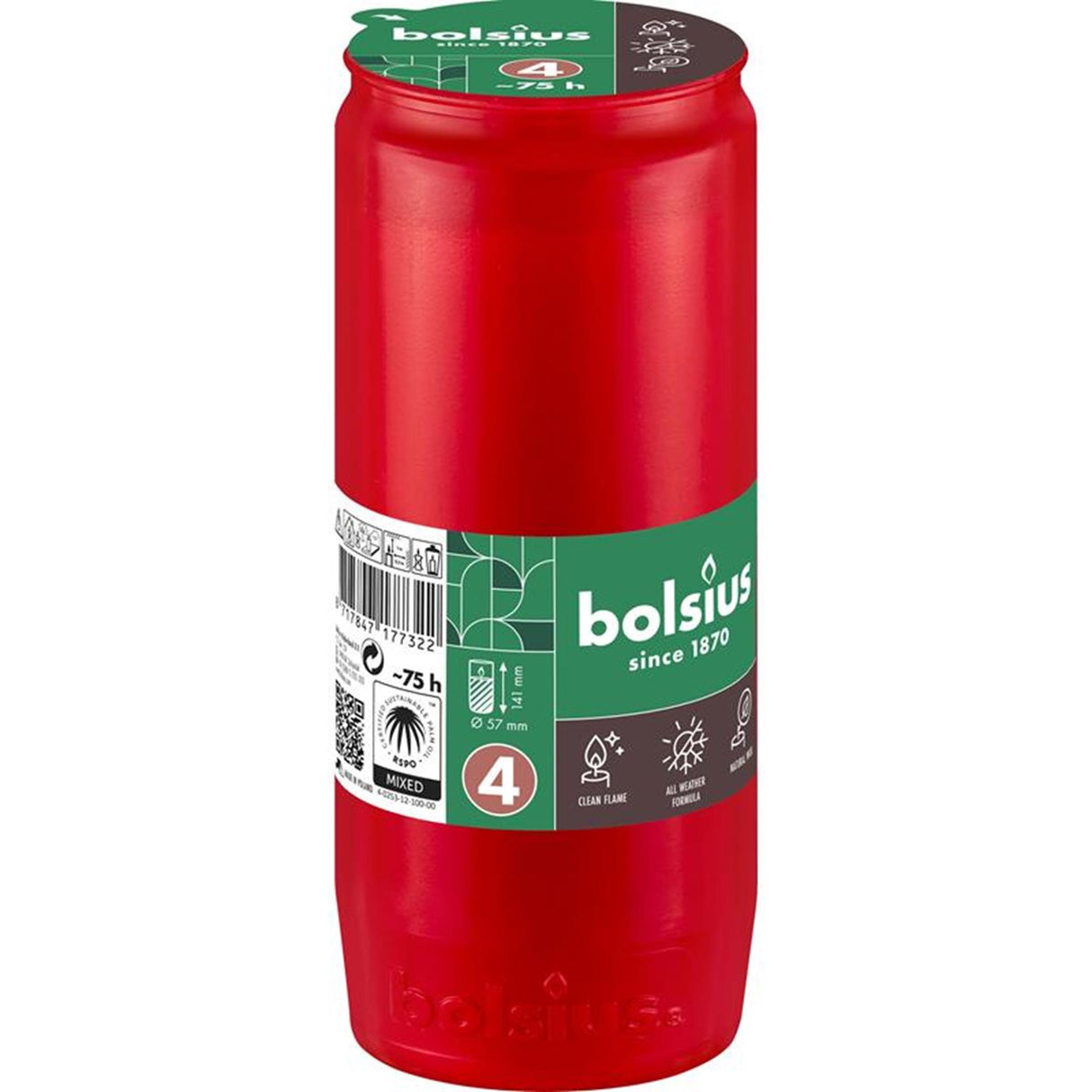 Bolsius gravlys kompo nr.4 rød