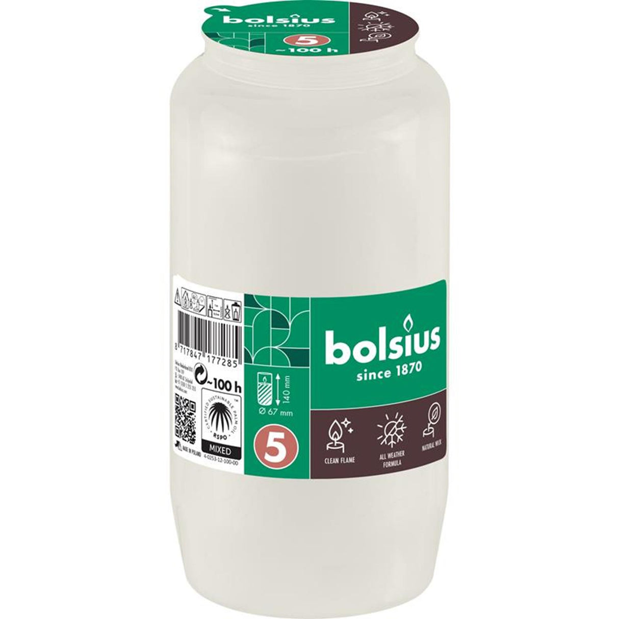 Bolsius gravlys kompo nr.5 hvid