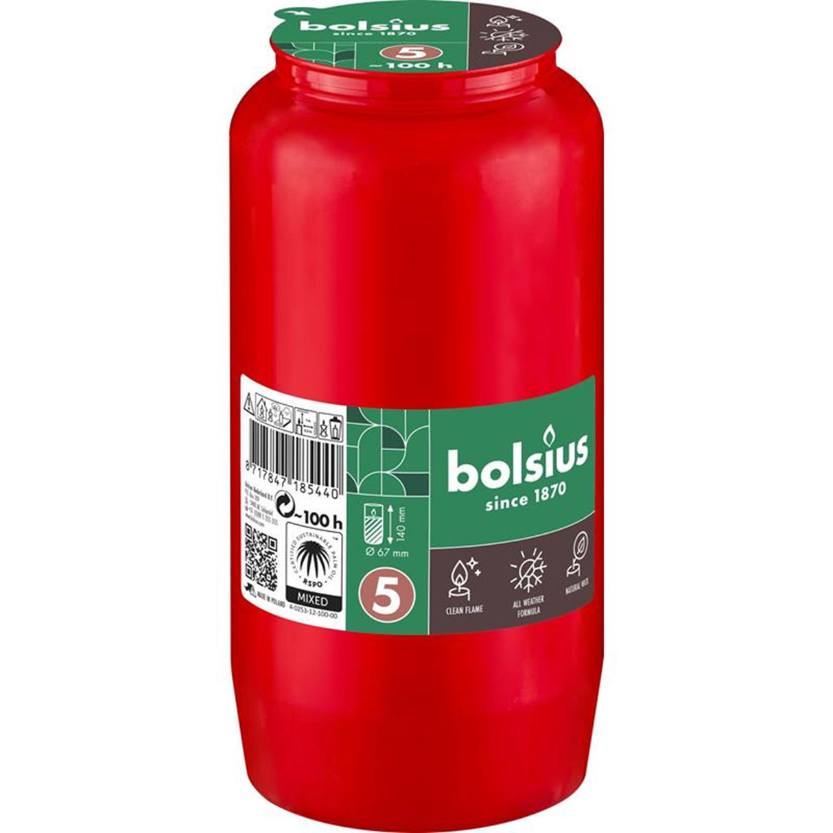 Bolsius gravlys kompo nr.5 rød