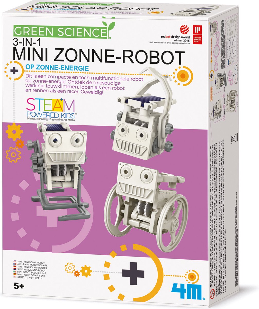 4m videnskab og spil - solenergirobot - 3-i-1 - byggesæt - kidzlabs - grøn videnskab - 5+