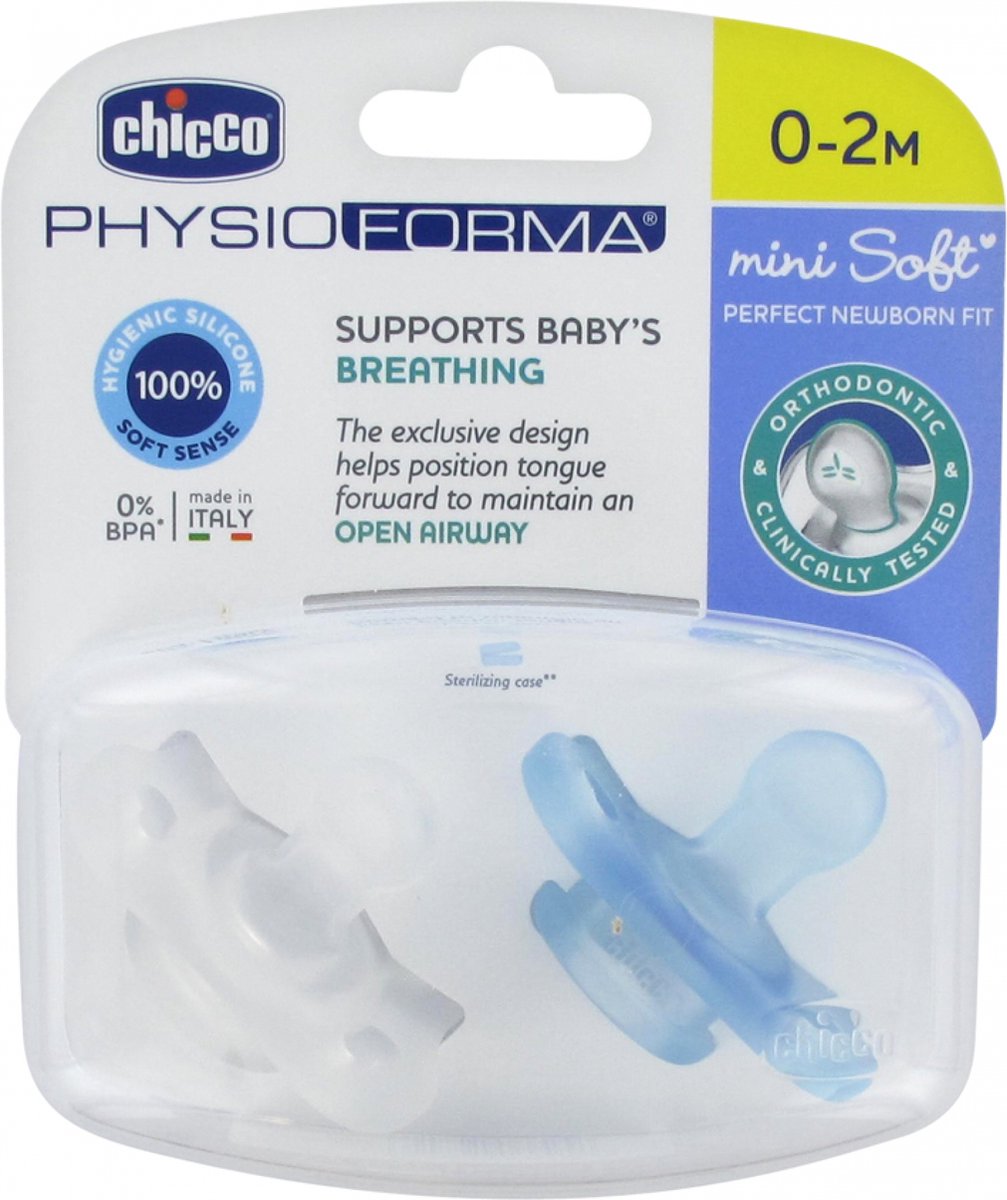 Chicco sut physio blød 0m+ silikone blå gennemsigtig