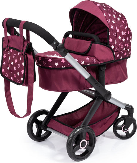 Bayer design - kombinationsdukkevogn xeo, taske, bordeaux, pink, stjerner