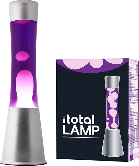 I-total lavalampe - lavalampe - humørlampe - 40x11 cm - glasaluminium - 30w - lilla med hvid lava - sølvgrå - xl1792