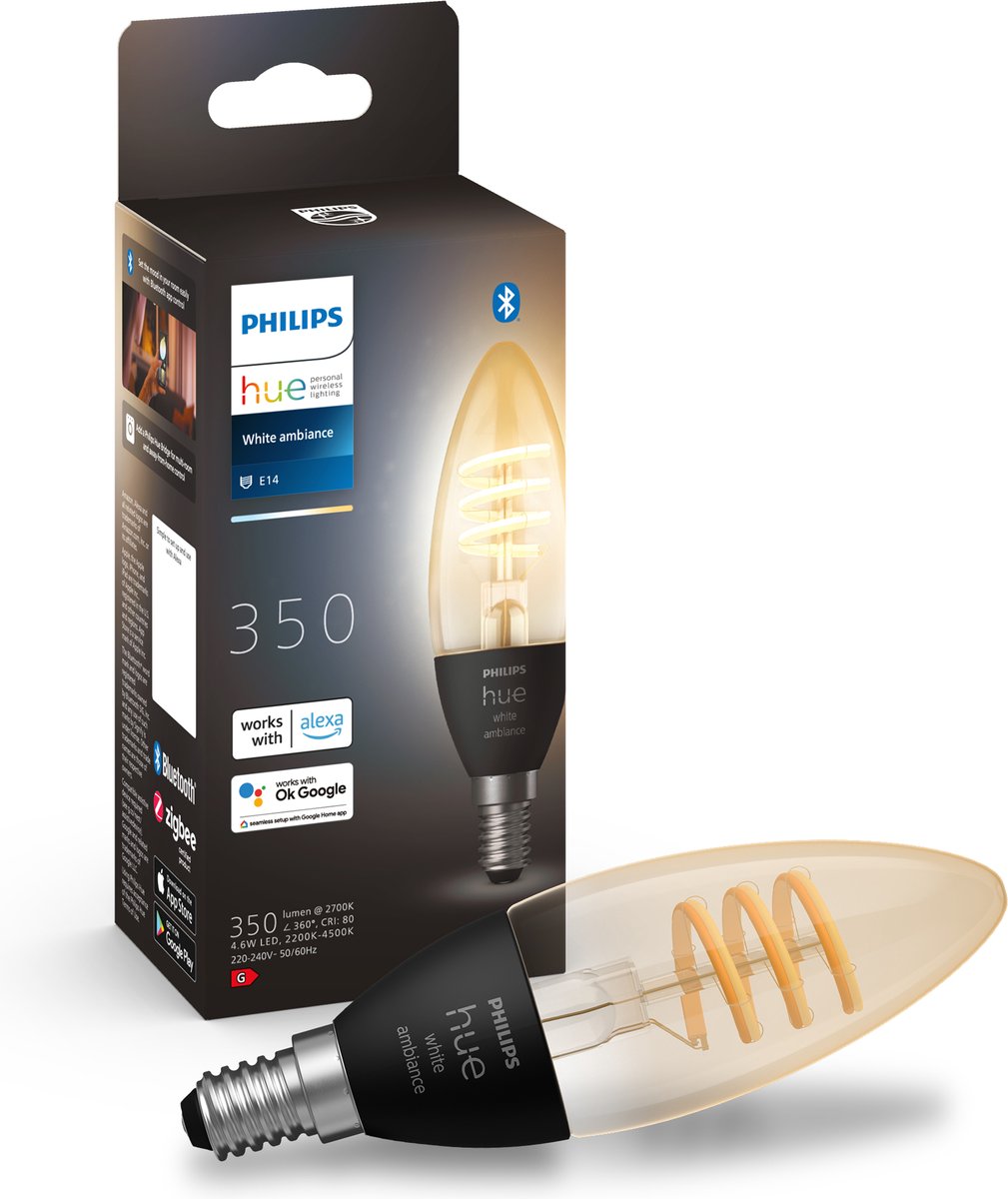 Philips Hue filamentlys - varmt til køligt hvidt lys - 1-pakning - E14