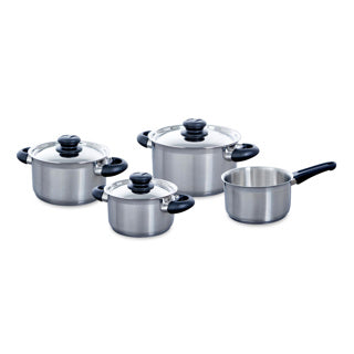 Bk karat+ pandesæt 4-delt - 16 18 20cm - uden pfas-fri non-stick belægning - induktionsgrydesæt - kogepande i rustfrit stål - ovnsikker op til 160°c - med låg - sølv