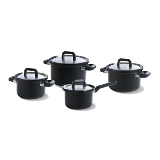Bk flow cool sort pandesæt 4-delt - 16 18 20cm - uden pfas-fri non-stick belægning - induktionsgrydesæt - kogepande i rustfrit stål - ovnsikker op til 160°c - med låg - sølv