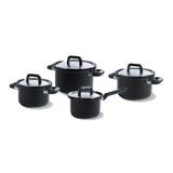Bk flow cool sort pandesæt 4-delt - 16 18 20cm - uden pfas-fri non-stick belægning - induktionsgrydesæt - kogepande i rustfrit stål - ovnsikker op til 160°c - med låg - sølv