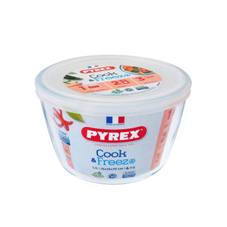 Pyrex koge og fryse rund glas madbeholder med låg 1,1l