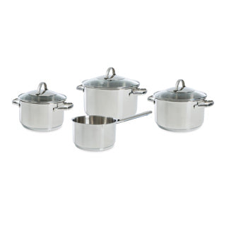 Bk essentials pandesæt 4-delt - 16 18 20cm - uden pfas-fri non-stick belægning - induktionsgrydesæt - induktionsgryde - rustfrit stål pandesæt - ovnsikker op til 230°c - med glaslåg - sølv