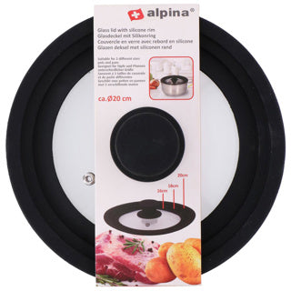 Alpina universal glaslåg med silikonekant - pandelåg til pander 16 18 20 cm - anti-stænk låg - tåler opvaskemaskine - glas