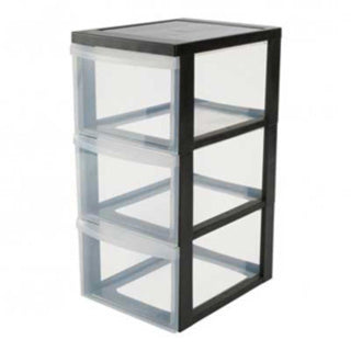 Iris skuffesystem med 3 transparente skuffer og hjul - 3 x 15 liter - sort stel