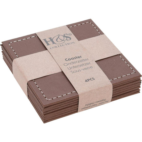 Home styling coaster sæt kunstlæder 4-delt 10x10cm