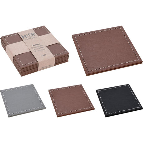 Home styling coaster sæt kunstlæder 4-delt 10x10cm