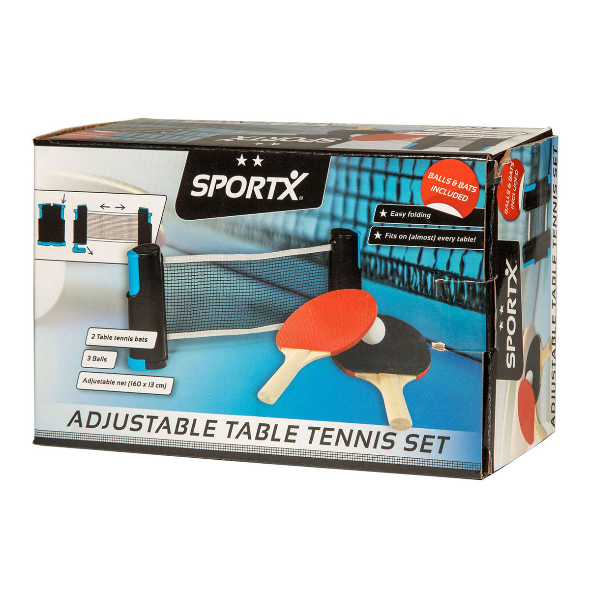 SportX rulle bordtennisnetværk med 2 flagermus
