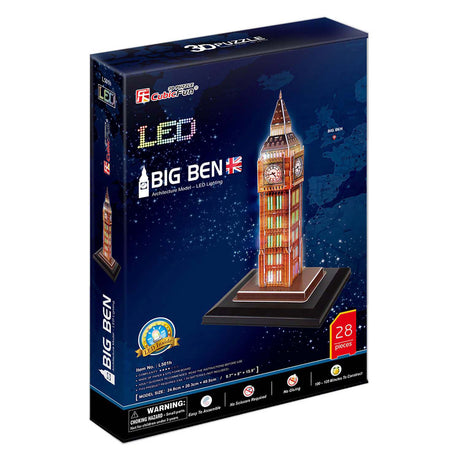 Kubisk sjovt 3D-puslespil Big Ben med LED-belysning