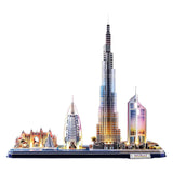 Kubisk sjovt 3D-puslespil City Line Dubai med LED-belysning