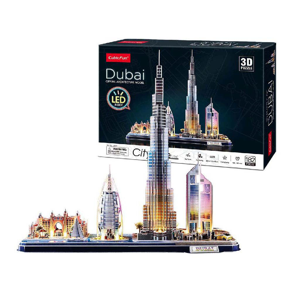 Kubisk sjovt 3D-puslespil City Line Dubai med LED-belysning