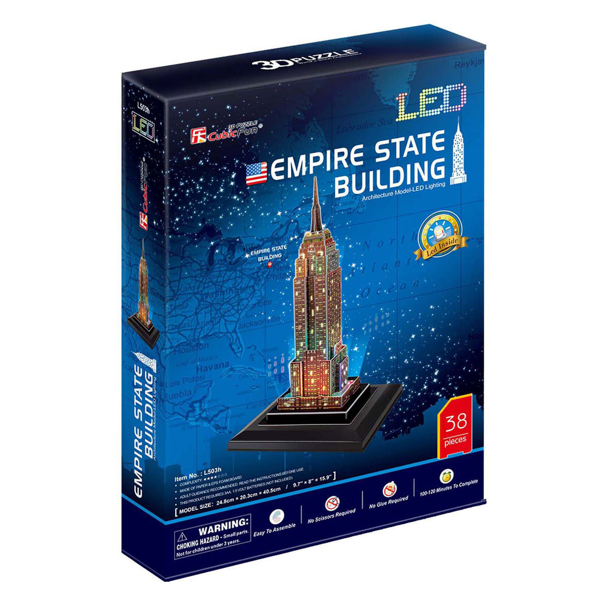 Kubisk sjovt 3D-puslespil Empire State Building med LED-belysning