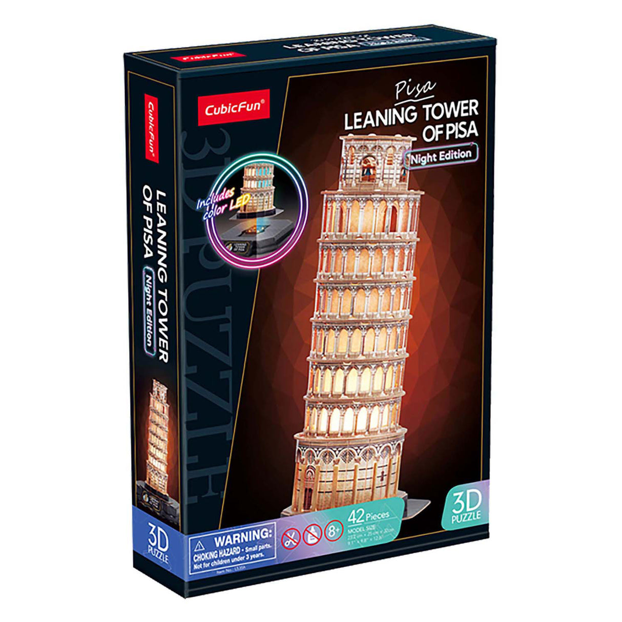 Kubisk sjovt 3D-puslespil Tower of Pisa med LED-belysning