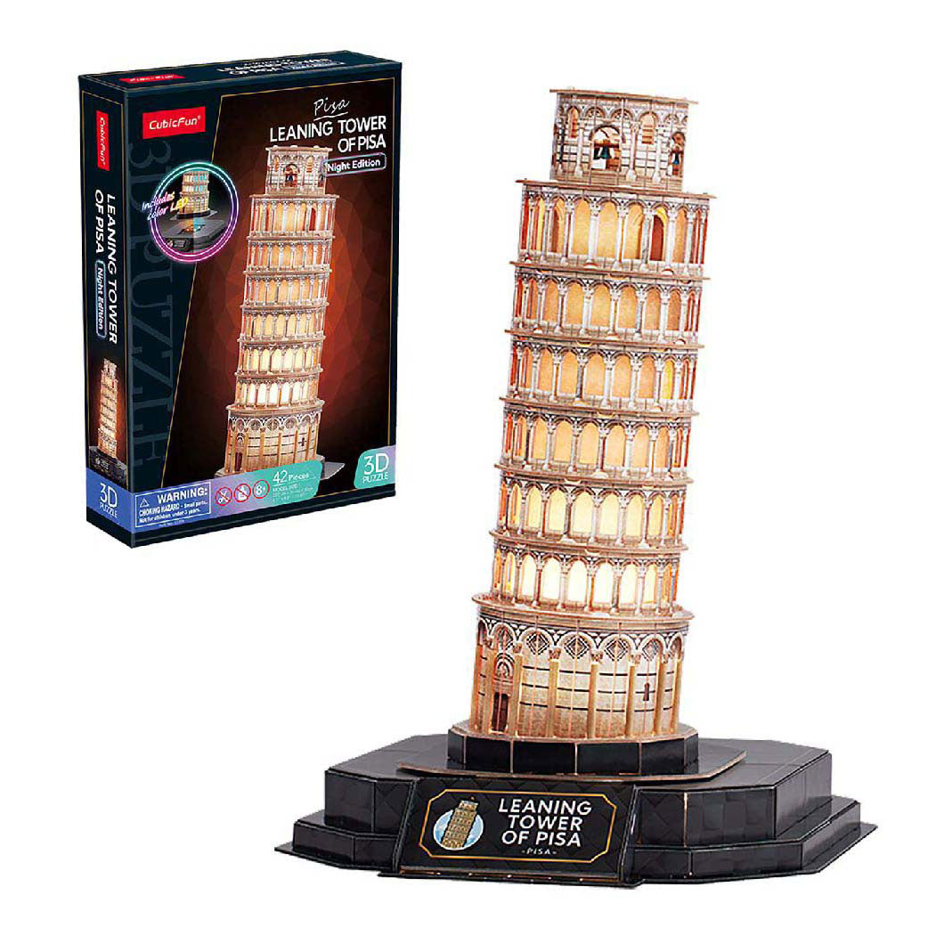 Kubisk sjovt 3D-puslespil Tower of Pisa med LED-belysning