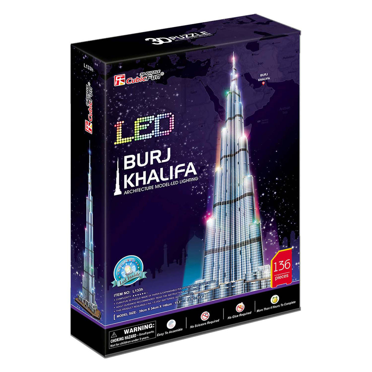 Kubisk sjovt 3D-puslespil Burj Khalifa LED (2010327)