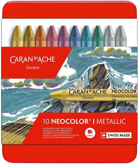 Caran d'ache neocolor i - metallisk vokspastell i metalæske - 10 farver