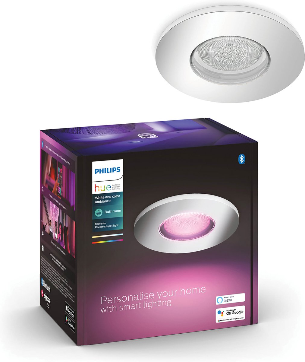 Philips hue xamento inbouwspot - white and colour ambiance - gu10 - zilver - ip44 - 1 spot - bluetooth