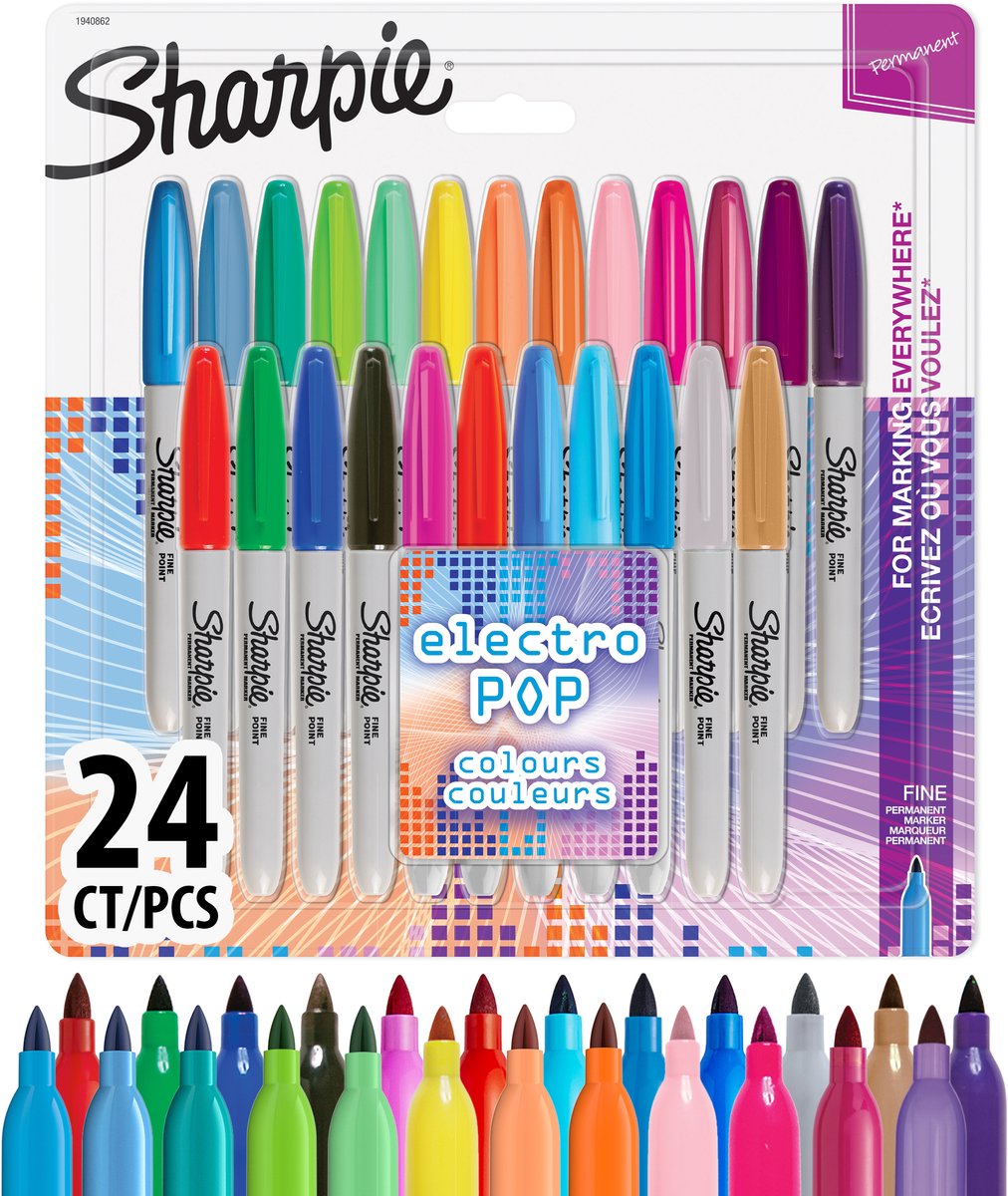 Sharpie permanente markører | fint punkt | elektropop og forskellige farver | 24 stk