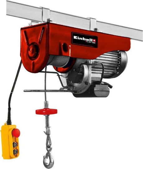 Einhell el-kabelhejs tc-eh 1000 - 1.600 w - 500 kg ved 18 m - 999 kg ved 9 m (med remskive) - nødstop - automatisk bremse - inkl. remskive