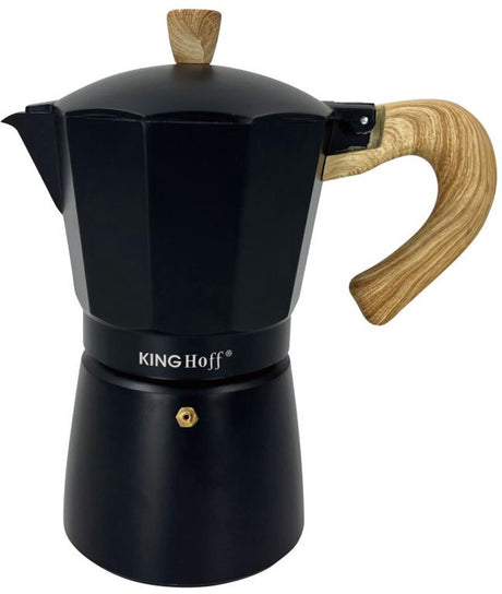 Kinghoff aluminium espressomaskine kh-1888 - 12 kopper - sort med træhåndtag - egnet til induktion - 600ml - perkolator