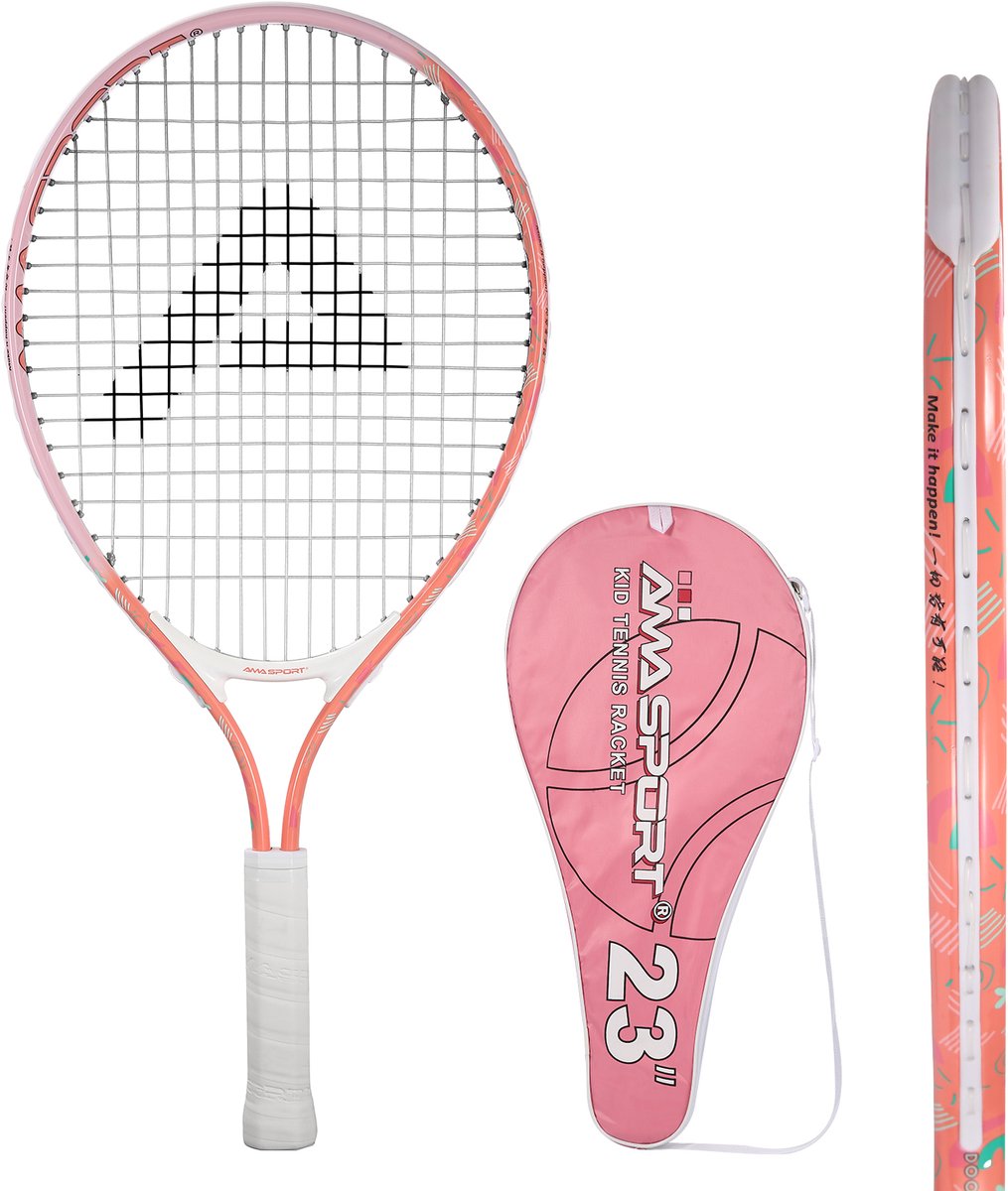 Ama sport børnetennisketcher pink 23 tommer - let juniorketcher med taske - ideel til begyndere -